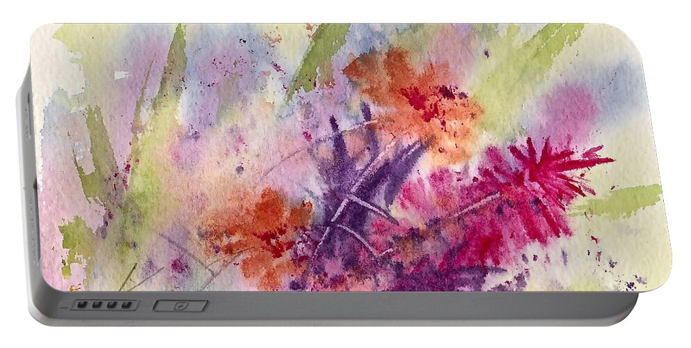 Red Portable Battery Charger featuring the painting Flowerz by Frank SantAgata