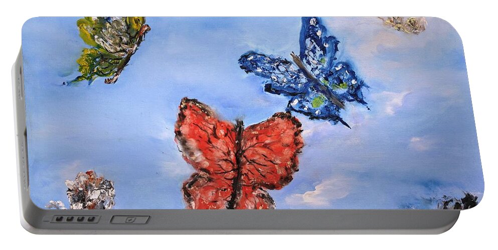 Butterflies Portable Battery Charger featuring the painting Flying by Evelina Popilian