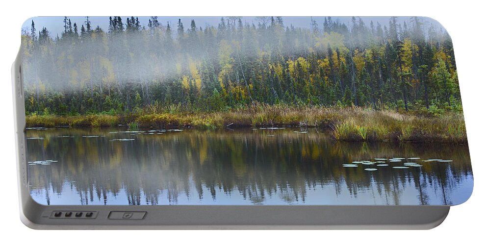 00176925 Portable Battery Charger featuring the photograph Fog Over Lake Ontario Canada by Tim Fitzharris