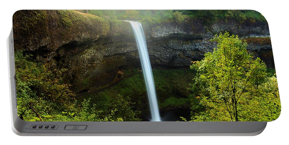 Silver Falls State Park Portable Battery Charger featuring the photograph Fog Over The Falls by Adam Jewell