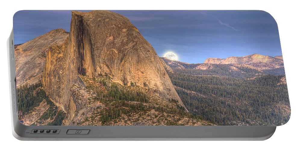 Half Dome Portable Battery Charger featuring the photograph Full Moon rise behind Half Dome 2 by Jim And Emily Bush