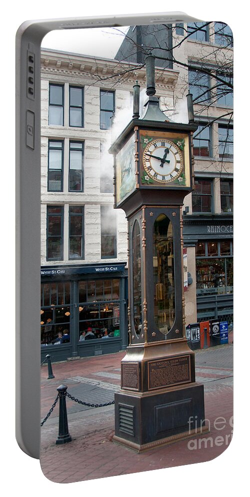 Canada Portable Battery Charger featuring the digital art Gastown Steam clock by Carol Ailles