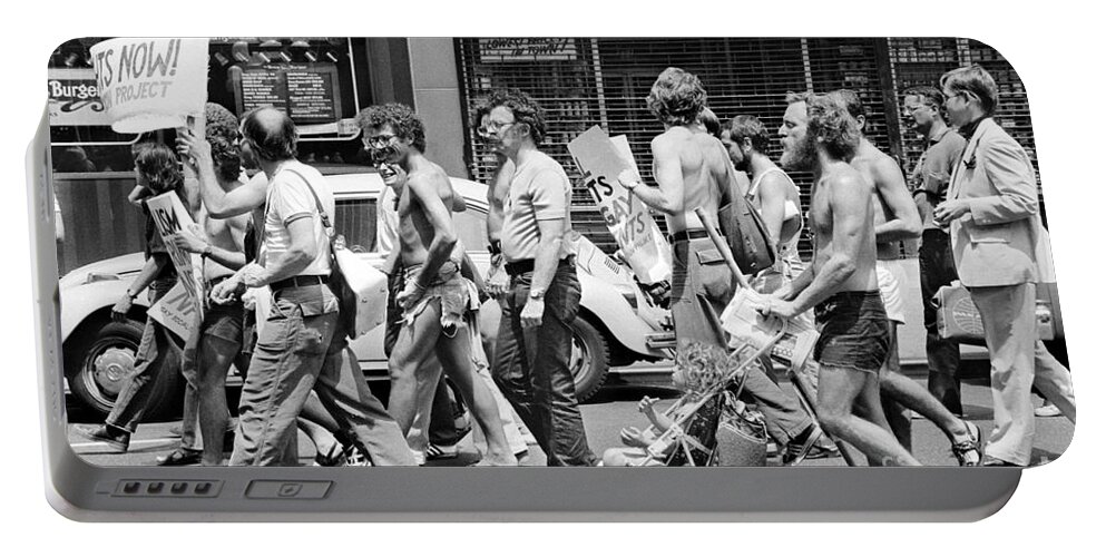 1976 Portable Battery Charger featuring the photograph Gay Rights March, 1976 by Granger