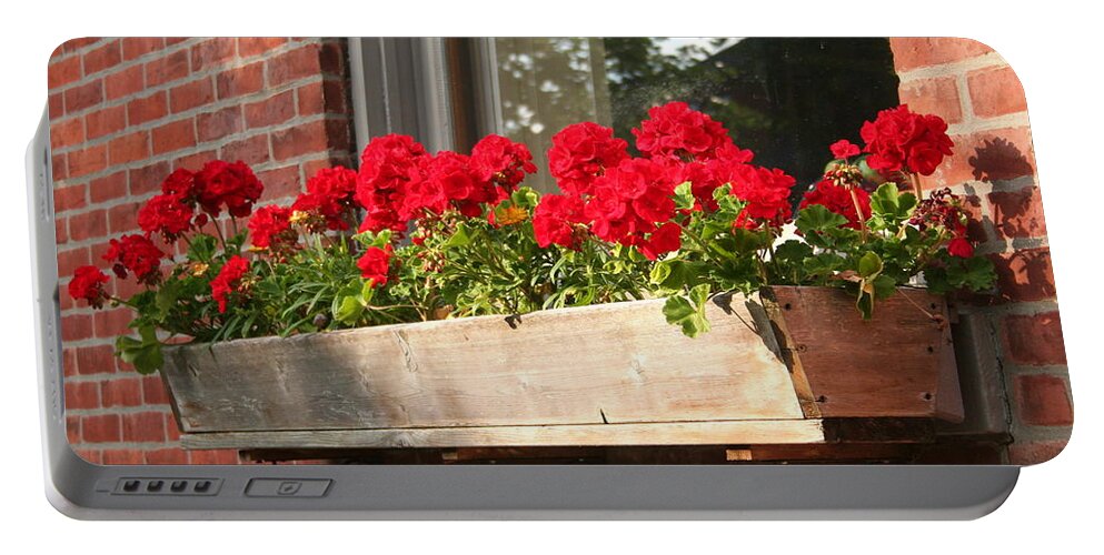 Flower Portable Battery Charger featuring the photograph Geraniums in a Flower Box by Laurel Talabere