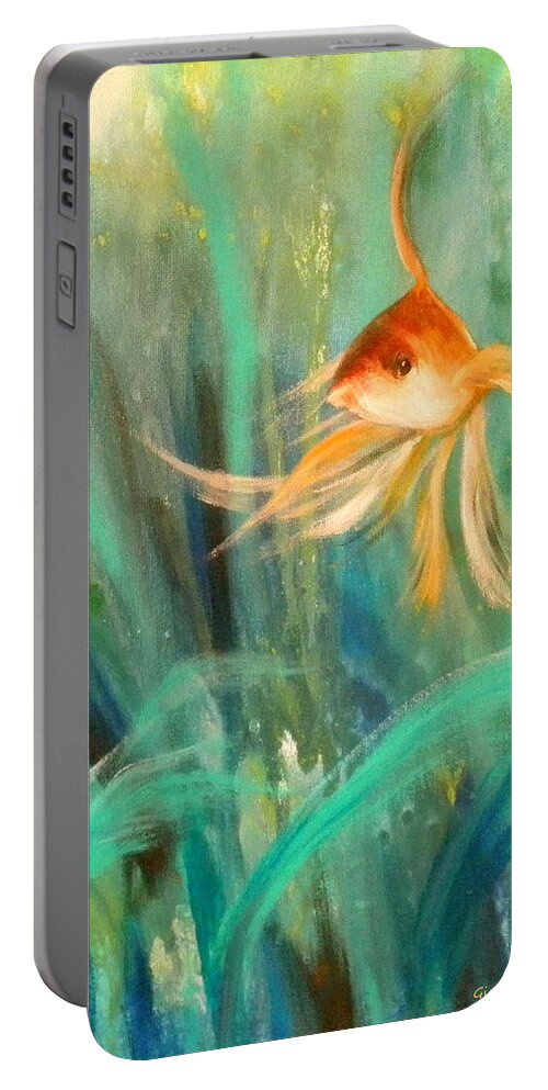 Fish Portable Battery Charger featuring the painting Gold Fish by Gina De Gorna