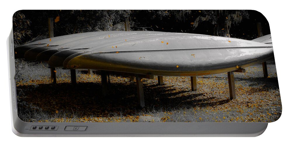 Canoes Portable Battery Charger featuring the photograph Golden Autumn Shower by DigiArt Diaries by Vicky B Fuller