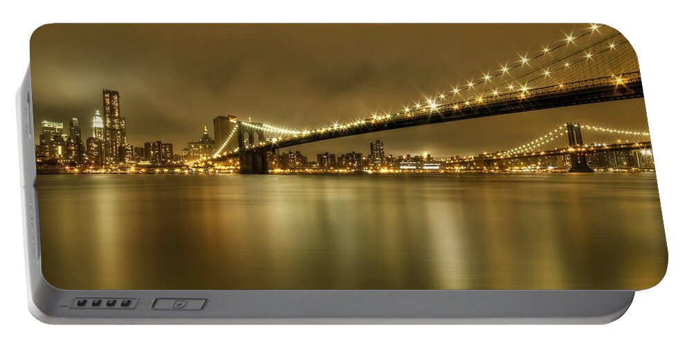Manhattan Portable Battery Charger featuring the photograph Golden Night by Evelina Kremsdorf
