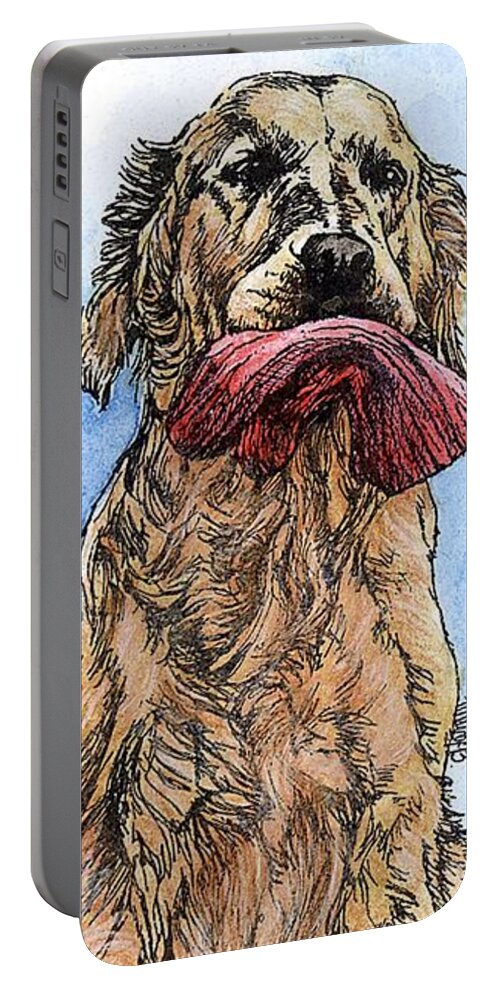 Golden Portable Battery Charger featuring the painting Golden with Mitt by Patrice Clarkson