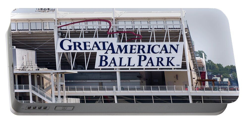 America Portable Battery Charger featuring the photograph Great American Ball Park Sign in Cincinnati by Paul Velgos
