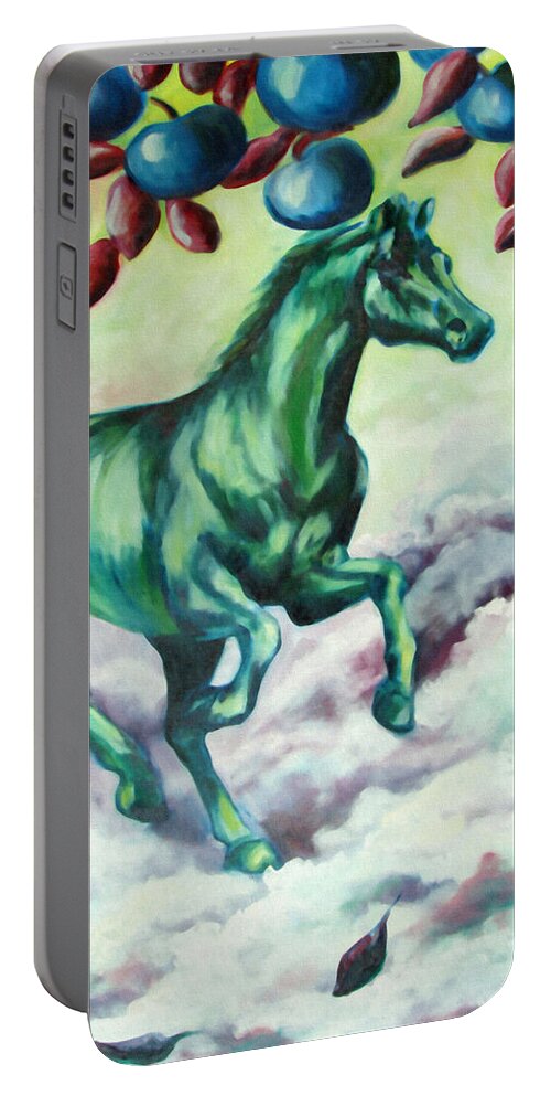 Horse Portable Battery Charger featuring the painting Green Horse by Gina De Gorna