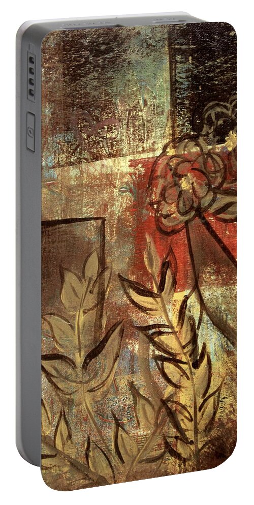 Abstract Portable Battery Charger featuring the painting Growing wild by Kathy Sheeran