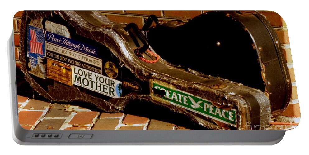 Guitar Portable Battery Charger featuring the photograph Guitar Case Messages by Lainie Wrightson