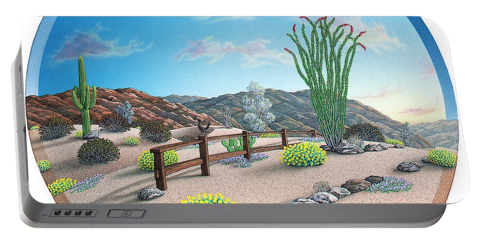 Desert Portable Battery Charger featuring the painting Happy Trail by Snake Jagger