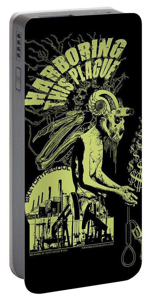 Oil Company Portable Battery Charger featuring the mixed media Harboring This Plague by Tony Koehl