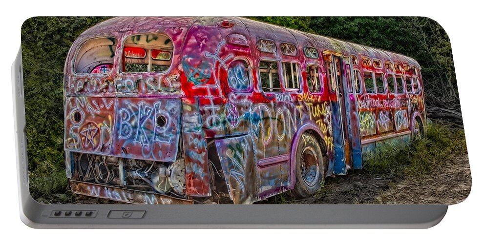 Graffiti Portable Battery Charger featuring the photograph Haunted Graffiti Bus II by Susan Candelario