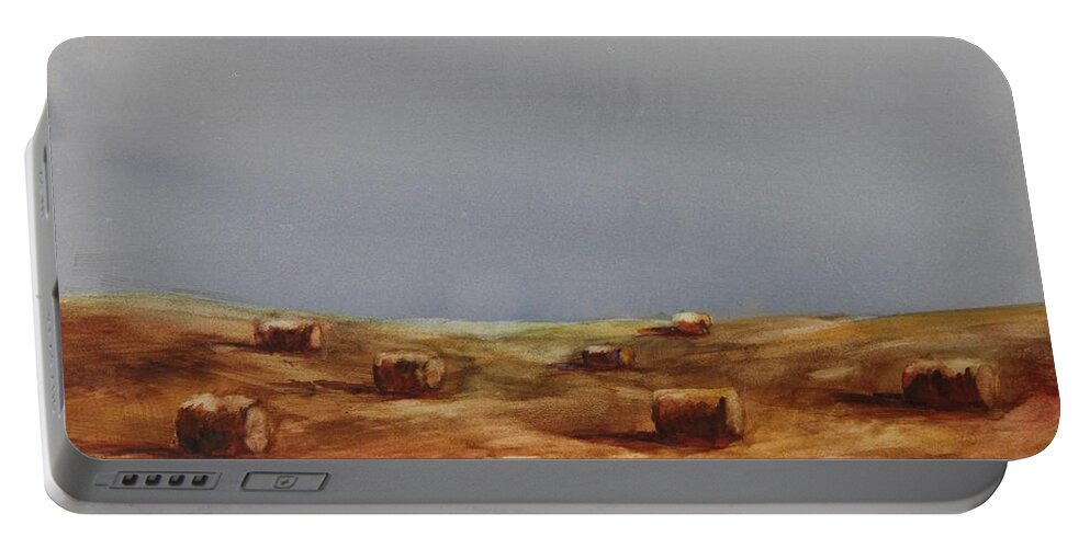 Bales Portable Battery Charger featuring the painting Hayfield by Ruth Kamenev