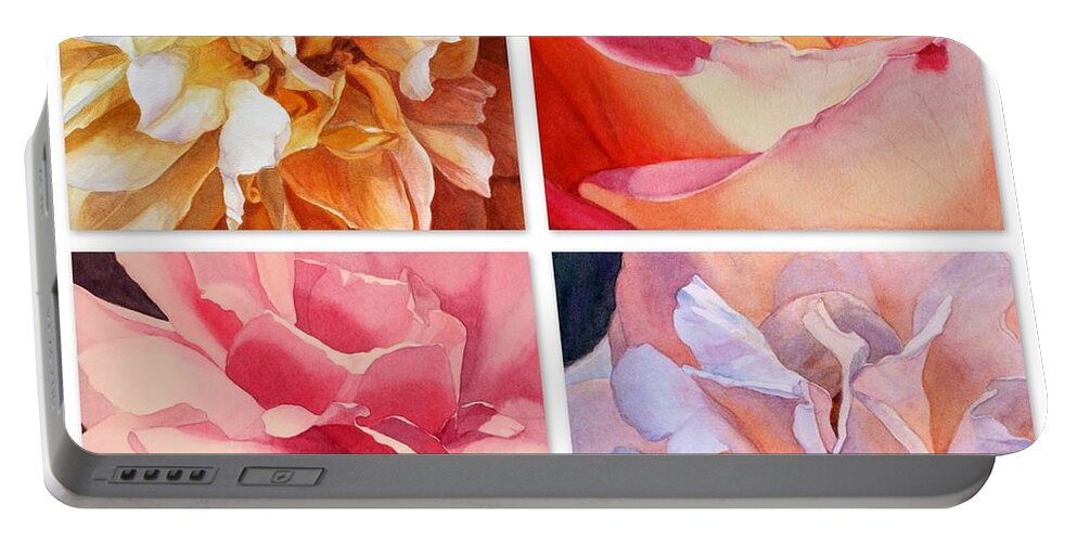 Jan Lawnikanis Portable Battery Charger featuring the painting Heart of a Rose Collage by Jan Lawnikanis