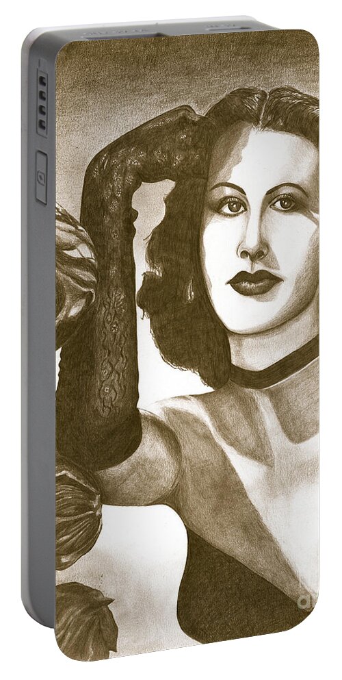 Heddy Lamar Portable Battery Charger featuring the painting Heddy Lamar by Debbie DeWitt