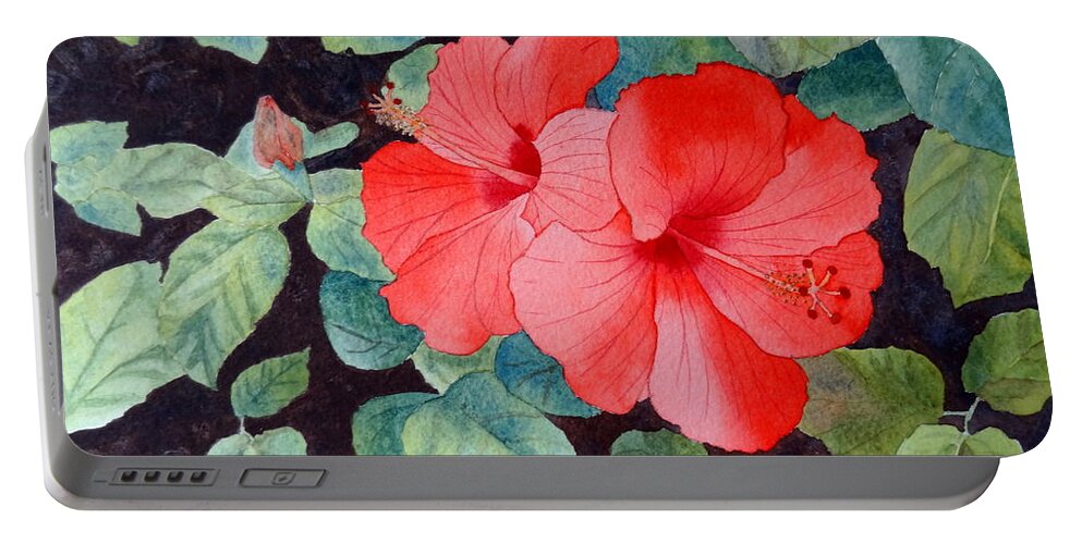 Hibiscus Portable Battery Charger featuring the painting Hibiscus by Laurel Best