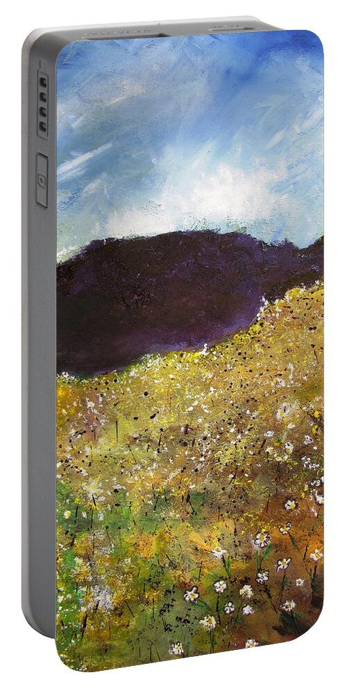Mountains Portable Battery Charger featuring the painting High Field of Flowers by Gary Smith