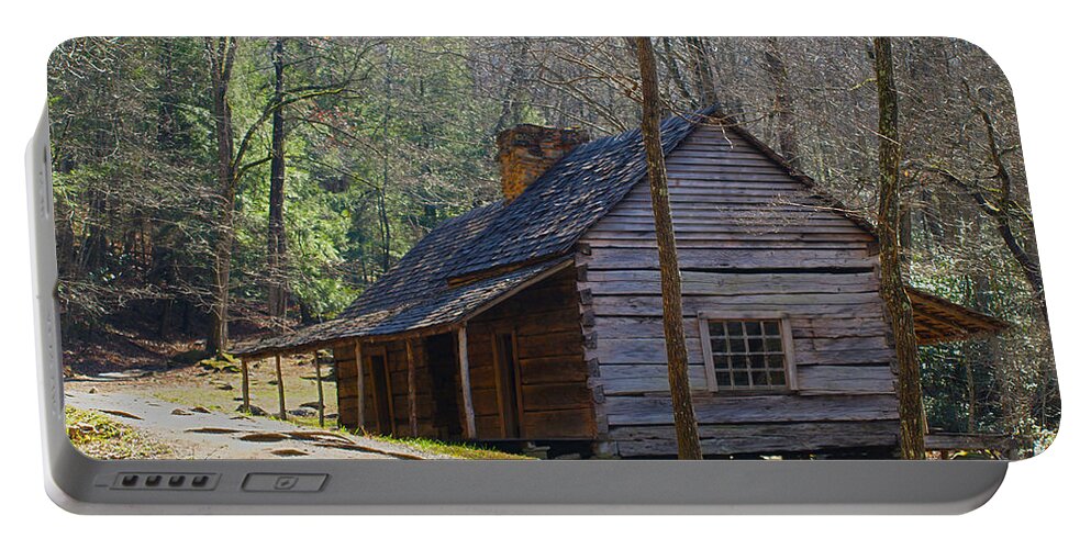 Cabin Portable Battery Charger featuring the photograph Historic Cabin on Roaring Fork Motor Trail in Gatlinburg Tennessee by Peter Ciro