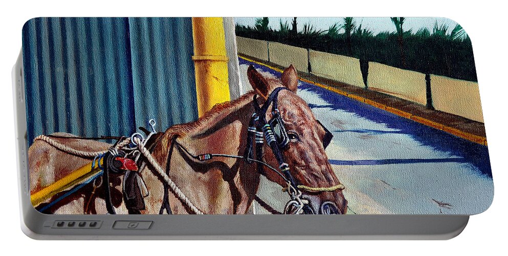 Horse Portable Battery Charger featuring the painting Horse in Malate by Christopher Shellhammer