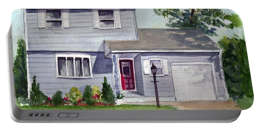 House Portrait Portable Battery Charger featuring the painting House on my street by Clara Sue Beym