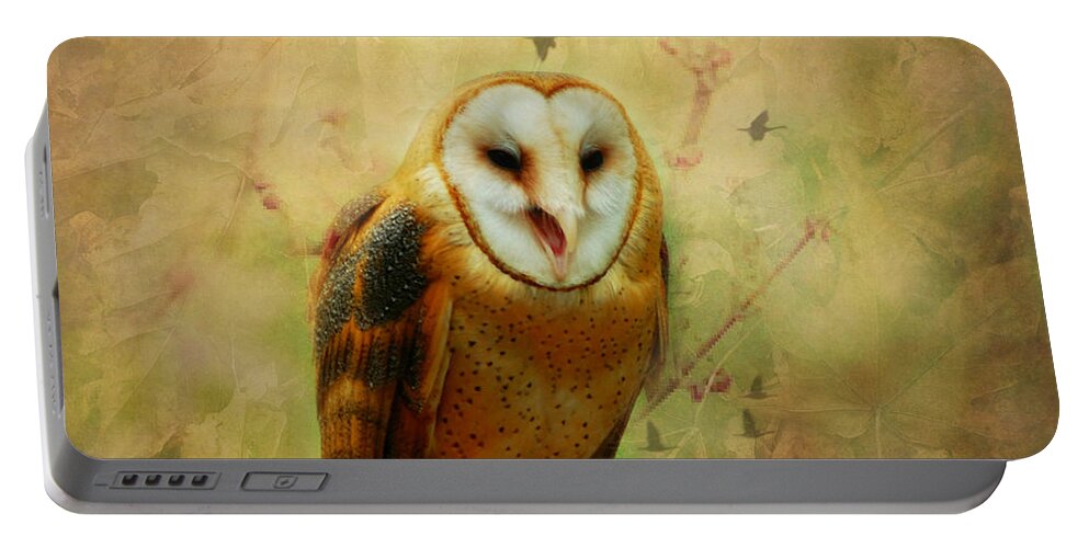  Portable Battery Charger featuring the photograph I Will Make You Smile Owl by Peggy Franz