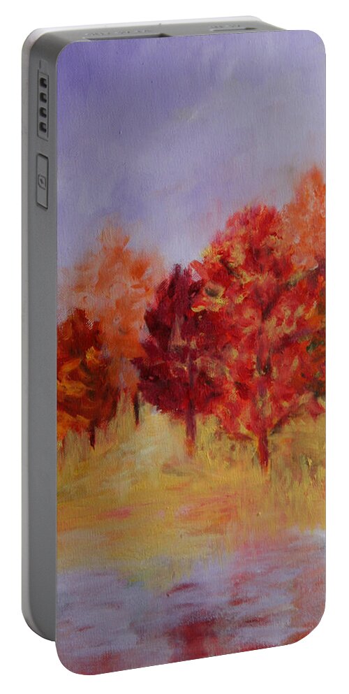 Landscape Portable Battery Charger featuring the painting Impression of Fall by Karin Eisermann