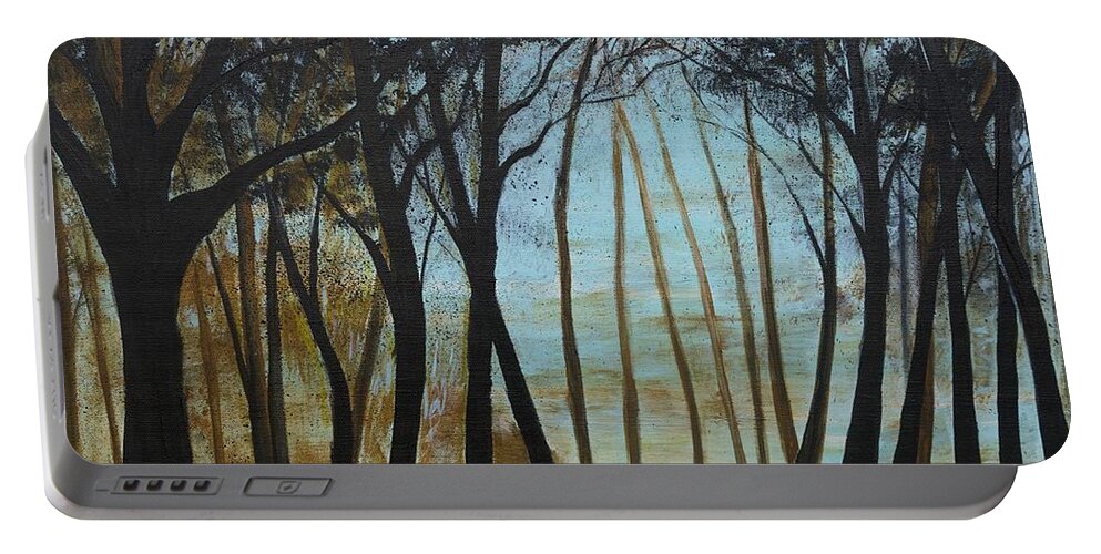 Landscape Portable Battery Charger featuring the painting In The Distance by Leslie Allen