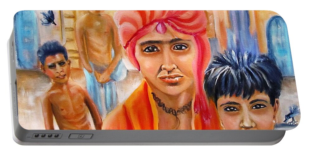 Children Portable Battery Charger featuring the painting India Rising -- Prince of Thieves by Carol Allen Anfinsen