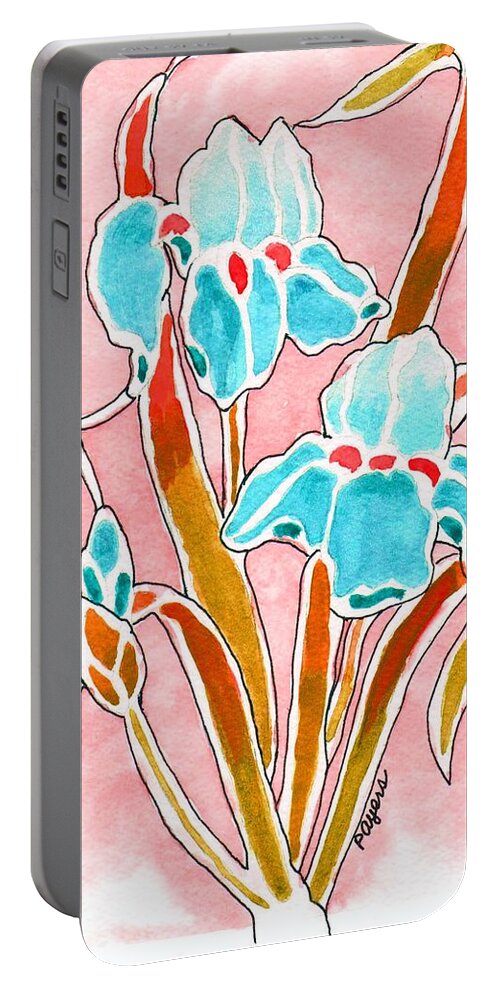 Iris Portable Battery Charger featuring the painting Irises with an Attitude by Paula Ayers