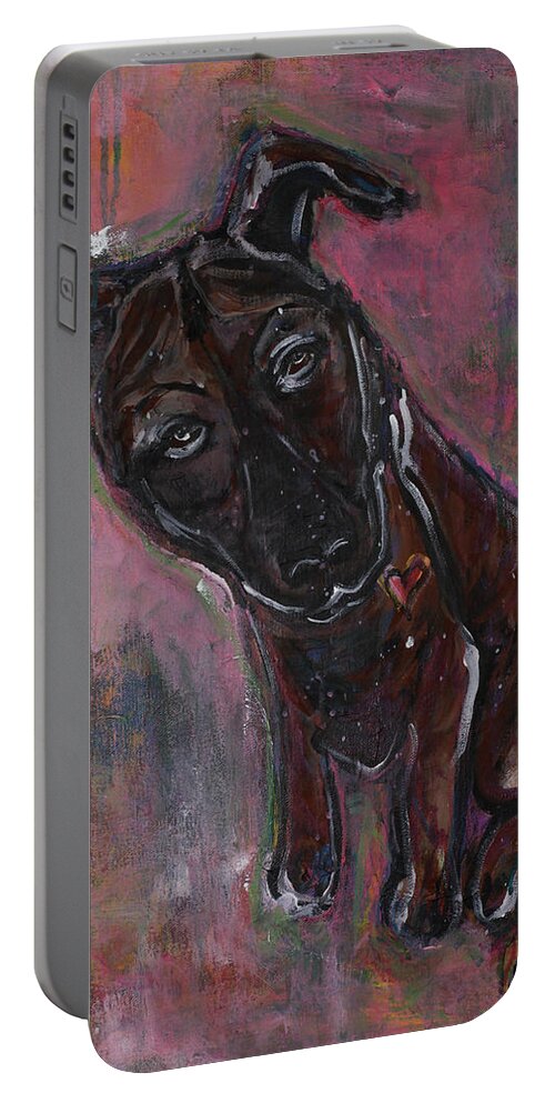 Puppy Portable Battery Charger featuring the painting June by Laurie Maves ART