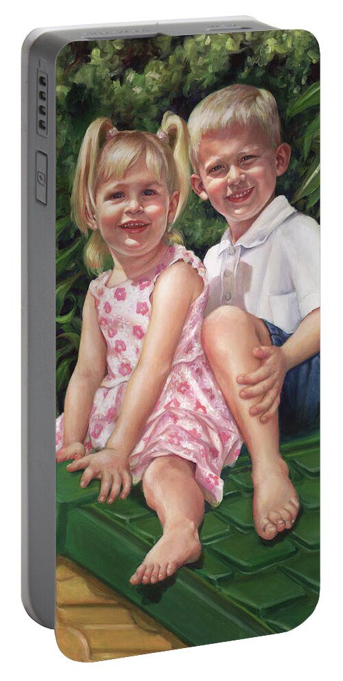  Portable Battery Charger featuring the painting Katie and Mitchell by Nancy Tilles