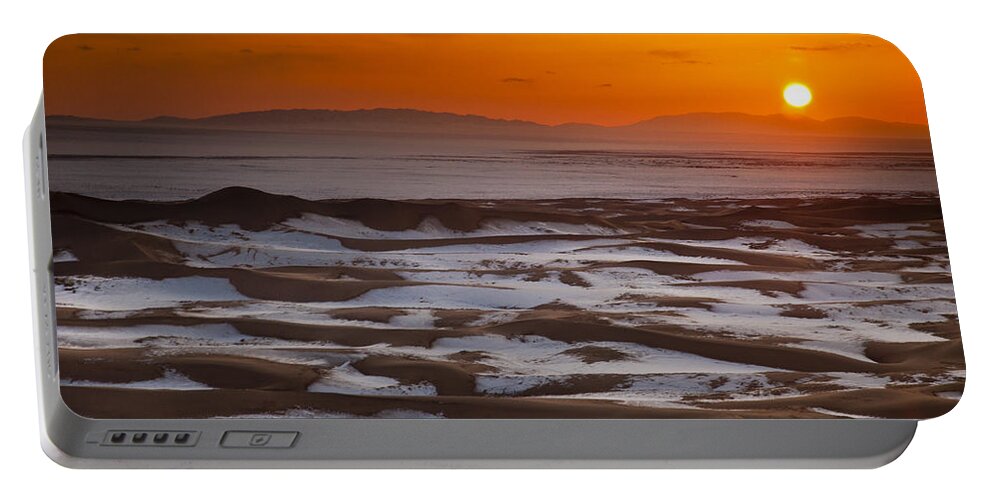 00481645 Portable Battery Charger featuring the photograph Khongor Sand Dunes In Winter Gobi by Colin Monteath
