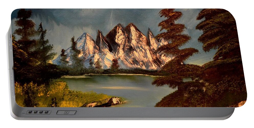 Mountains Portable Battery Charger featuring the painting LakeView by Maria Urso