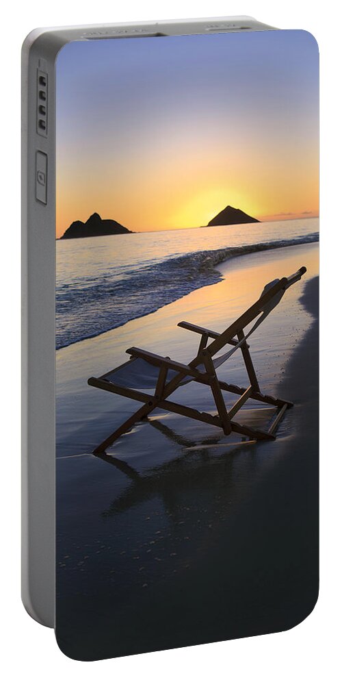 Alone Portable Battery Charger featuring the photograph Lanikai Sunrise with Chairs by Tomas del Amo