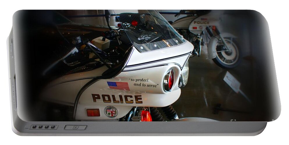 Los Angeles Portable Battery Charger featuring the photograph LAPD Motorcycle by Tommy Anderson