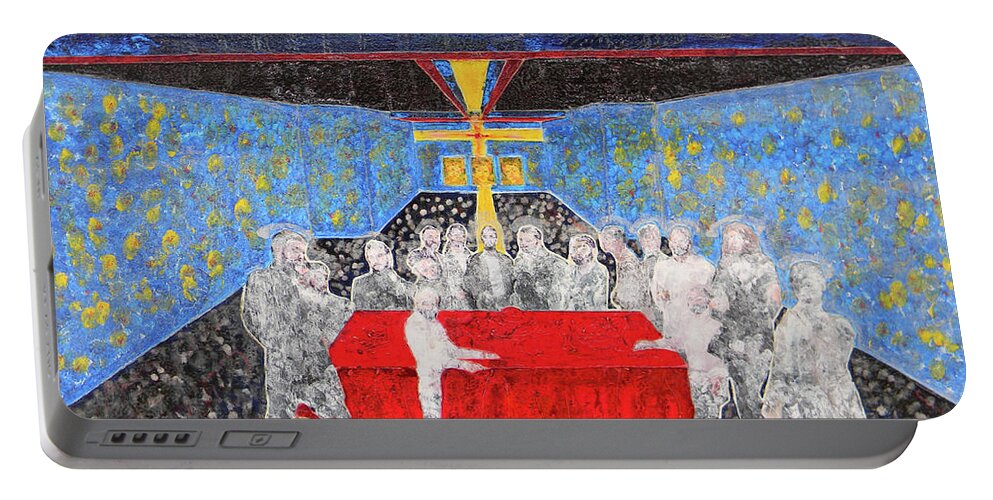 Religious Art Portable Battery Charger featuring the painting Last Supper The Reunion by Marwan George Khoury