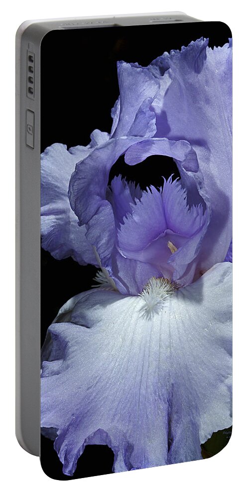 Iris Portable Battery Charger featuring the photograph Lavender Blue Iris by Phyllis Denton