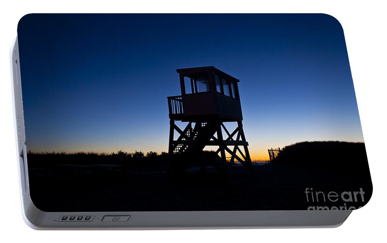 Atlantic Ocean Portable Battery Charger featuring the photograph Lifeguard stand at dawn by John Greim