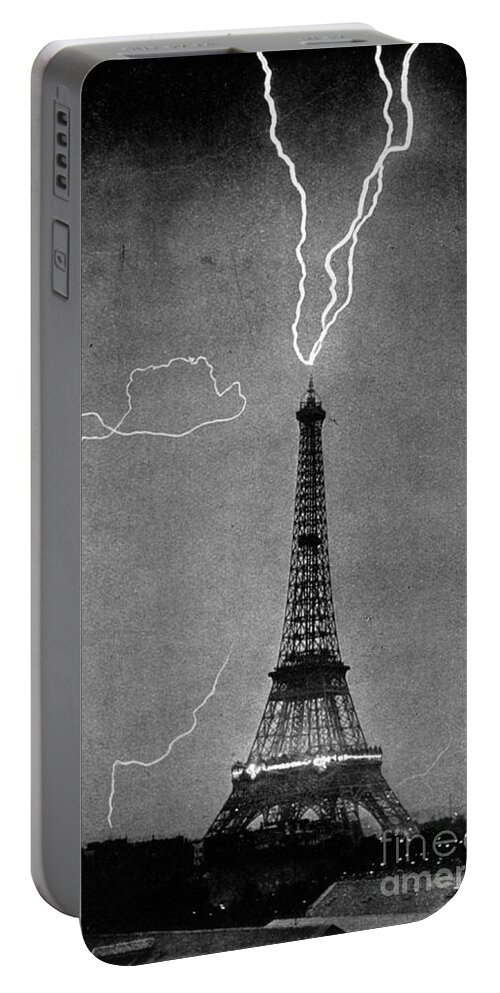 Science Portable Battery Charger featuring the photograph Lightning Strikes Eiffel Tower, 1902 by Science Source