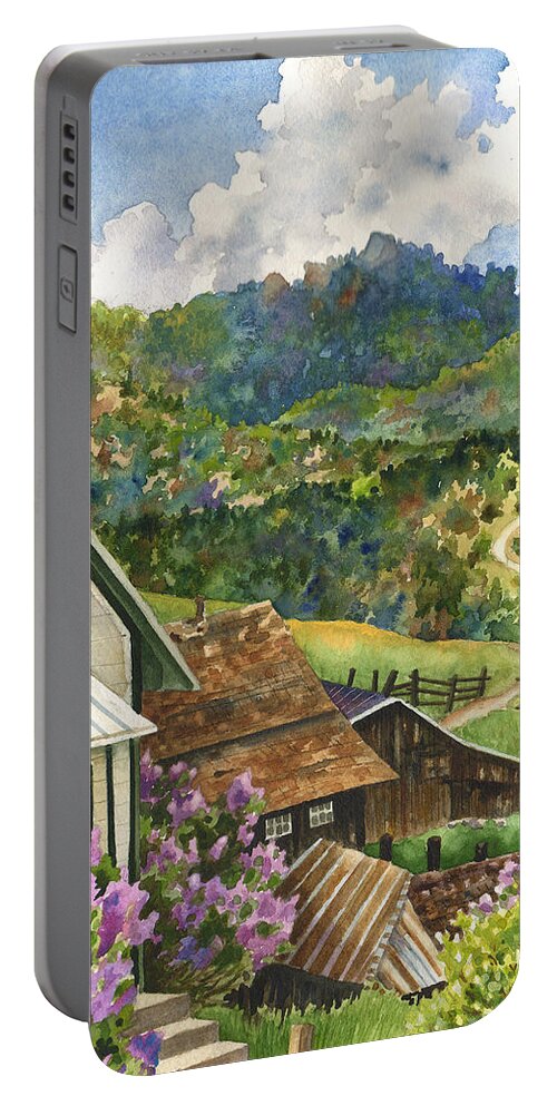 Colorado Mountains Painting Portable Battery Charger featuring the painting Lilacs at Walker Ranch by Anne Gifford