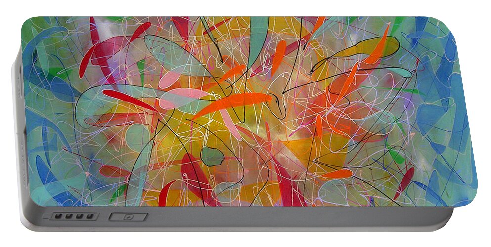 Modern Portable Battery Charger featuring the painting Line Dance by Lynne Taetzsch