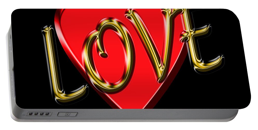 Love Portable Battery Charger featuring the digital art Love in Gold and Red by Andrew Fare