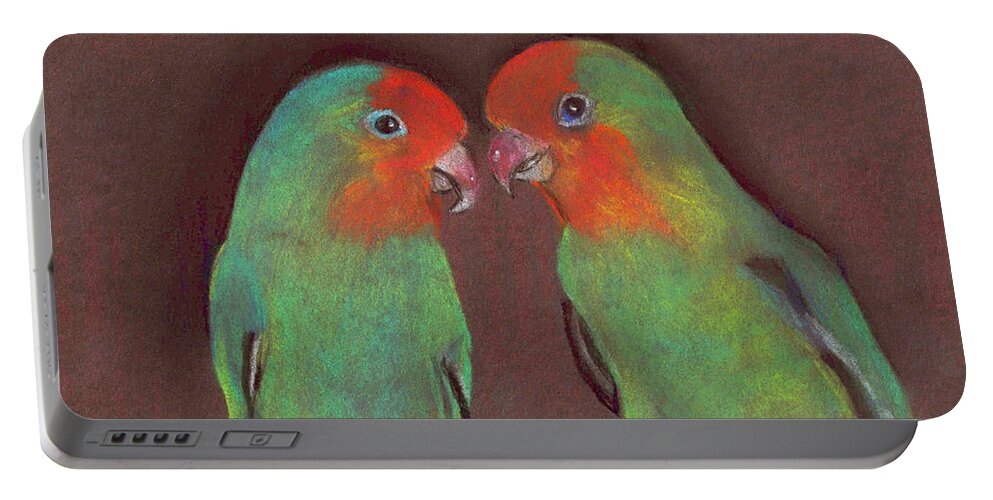 Lovebirds Portable Battery Charger featuring the drawing Lovebirds by Wendy McKennon