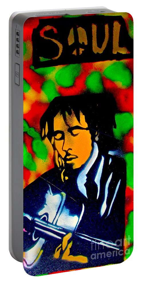 Hip Hop Portable Battery Charger featuring the painting Marley Rasta Guitar by Tony B Conscious