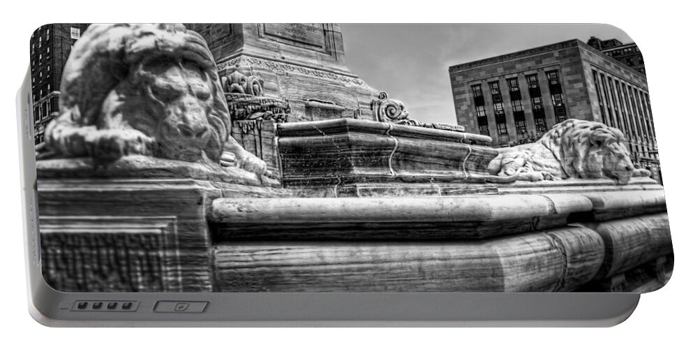 President Portable Battery Charger featuring the photograph McKinley Memorial in Black and White by Tammy Wetzel