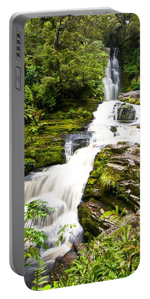 Abstract Portable Battery Charger featuring the photograph McLean Falls in the Catlins by U Schade