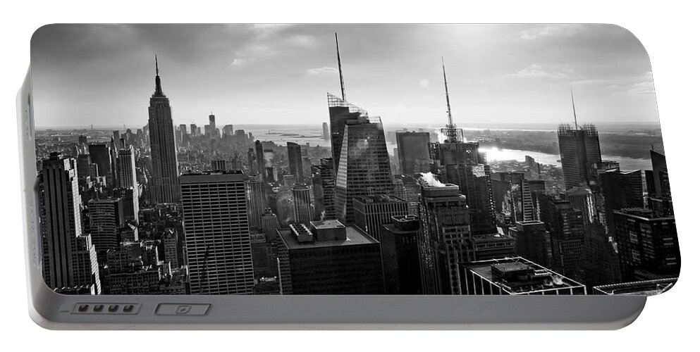 Black And White Portable Battery Charger featuring the photograph Midtown Skyline Infrared by S Paul Sahm